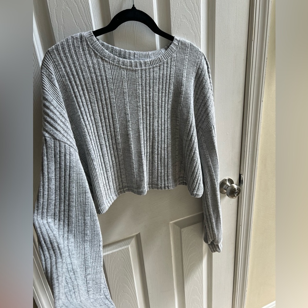 SHEIN Light Gray Ribbed Knit Top Crop XL